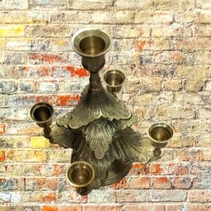 Vintage MCM Solid Brass Candleholder Made in India Tiered Tree